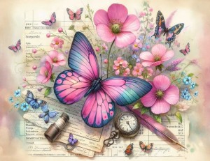 Papier ryżowy A4 Artando do decoupage - kwiaty, motyle, napisy, Vintage