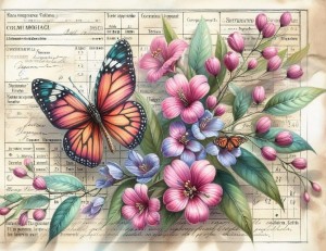 Papier ryżowy A4 Artando do decoupage - kwiaty, motyle, napisy, Vintage