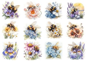 Papier ryżowy A4 Artando do decoupage - kwiaty, pszczoły, trzmiele, owady