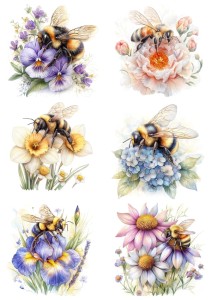 Papier ryżowy A4 Artando do decoupage - kwiaty, pszczoły, trzmiele, owady 