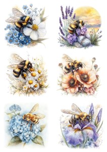 Papier ryżowy A4 Artando do decoupage - kwiaty, pszczoły, trzmiele, owady