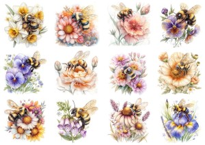 Papier ryżowy A4 Artando do decoupage - kwiaty, pszczoły, trzmiele, owady