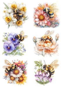 Papier ryżowy A4 Artando do decoupage - kwiaty, pszczoły, trzmiele, owady