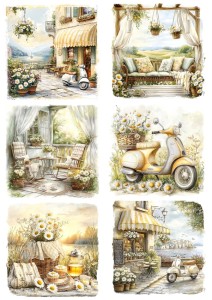 Papier ryżowy A4 Artando do decoupage - widok, pejzaż, kwiaty, stokrotki