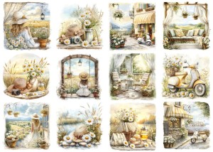 Papier ryżowy A4 Artando do decoupage - widok, pejzaż, kobiety, kwiaty, stokrotki