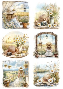 Papier ryżowy A4 Artando do decoupage - widok, pejzaż, kobiety, kwiaty, stokrotki