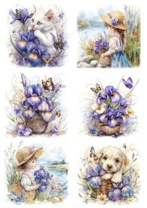 Papier ryżowy A4 Artando do decoupage - widok, pejzaż, kwiaty, irysy , dzieci 