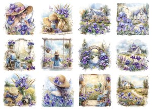 Papier ryżowy A4 Artando do decoupage - widok, pejzaż, kwiaty, irysy , kobiety