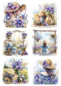 Papier ryżowy A4 Artando do decoupage - widok, pejzaż, kwiaty, irysy , kobiety
