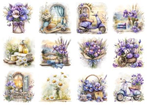 Papier ryżowy A4 Artando do decoupage - kwiaty, irysy, stokrotki, okna, skutery, widok