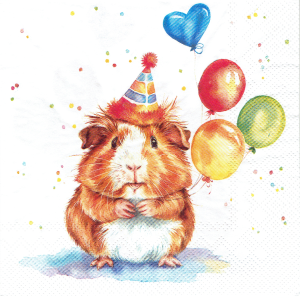 Serwetka decoupage 33x33 cm - świnka morska, balony, urodziny