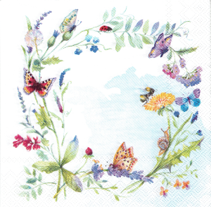 Serwetka decoupage 33x33 cm - kwiaty, wianek, motyle, owady