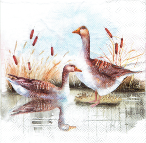 Serwetka decoupage 33x33 cm - ptaki, dzikie gęsi, staw