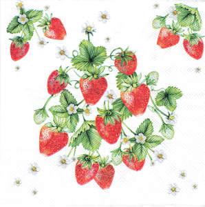 Serwetka decoupage 33x33 cm - truskawki, kwiaty, owoce