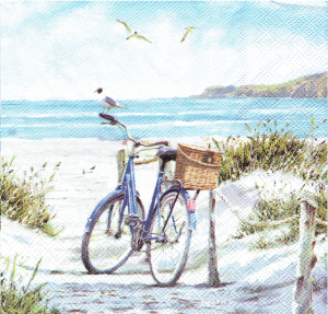 Serwetka decoupage 33x33 cm - morze, plaża, rower, mewy