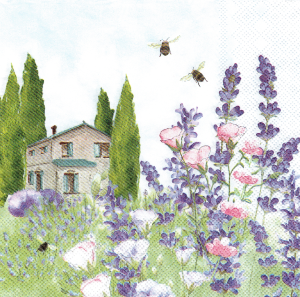 Serwetka decoupage 33x33 cm - lawenda, kwiaty, widok, dom