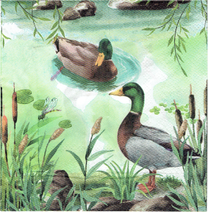 Serwetka decoupage 33x33 cm - ptaki, dzikie kaczki, staw, trzcina