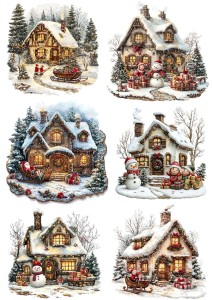 Papier ryżowy A4 do decoupage Artando  - domki, chatki, zima