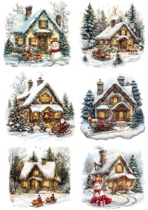 Papier ryżowy A4 do decoupage Artando  - domki, chatki, zima