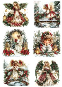 Papier ryżowy A4 do decoupage Artando  - anioły, aniołki, święta, zima 