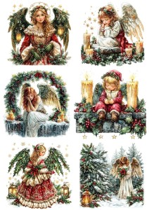 Papier ryżowy A4 do decoupage Artando  - anioły, aniołki, święta, zima