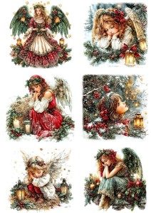 Papier ryżowy A4 do decoupage Artando  - anioły, aniołki, święta, zima 