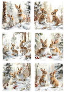 Papier ryżowy A4 do decoupage Artando  - zające, zajączki, las, zima