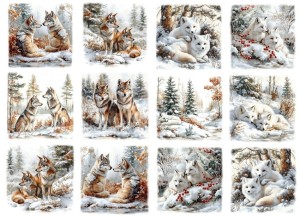 Papier ryżowy A4 do decoupage Artando  - wilki, lisy, las, zima 