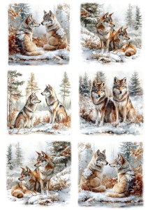 Papier ryżowy A4 do decoupage Artando  - wilki, las, zima 
