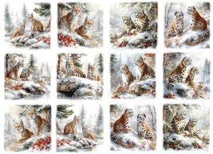 Papier ryżowy A4 do decoupage Artando  - rysie, pantery, las, drzewa, zima