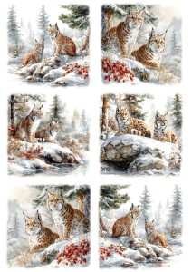 Papier ryżowy A4 do decoupage Artando  - rysie, las, drzewa, zima