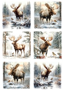 Papier ryżowy A4 do decoupage Artando  - łosie, las, drzewa, zima