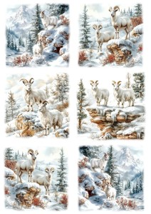Papier ryżowy A4 do decoupage Artando  - kozice, las, drzewa, góry, zima
