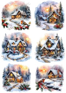 Papier ryżowy A4 do decoupage Artando - widok, domy, domki, chatki, święta, zima