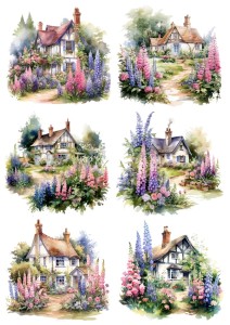 Papier ryżowy A4 Artando do decoupage - widok, domy, domki, ogród, kwiaty