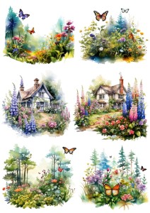 Papier ryżowy A4 Artando do decoupage - widok, domy, domki, ogród, kwiaty