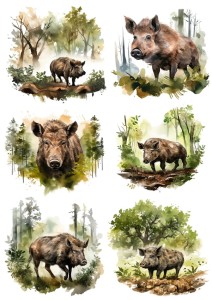 Papier ryżowy A4 Artando do decoupage - dziki, dzik, las, drzewa