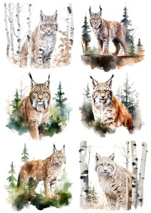 Papier ryżowy A4 Artando do decoupage - rysie, dzikie koty, las, drzewa