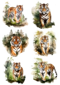 Papier ryżowy A4 Artando do decoupage - tygrysy, dzikie koty, las drzewa