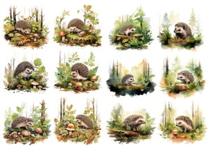 Papier ryżowy A4 Artando do decoupage - jeże, jeżyki, las, drzewa, grzyby