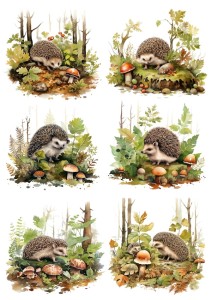 Papier ryżowy A4 Artando do decoupage - jeże, jeżyki, las, drzewa, grzyby