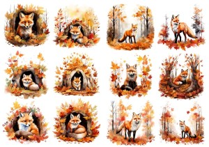 Papier ryżowy A4 Artando do decoupage - lisy, las, drzewa, nory, liście, jesień