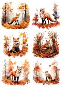 Papier ryżowy A4 Artando do decoupage - lisy, las, drzewa, liście, jesień 