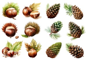 Papier ryżowy A4 Artando do decoupage - kasztany, orzechy, szyszki,  liście