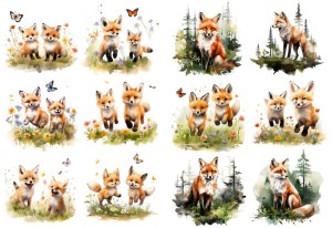 Papier ryżowy A4 Artando do decoupage - lisy, liski, las, drzewa, kwiaty, motyle