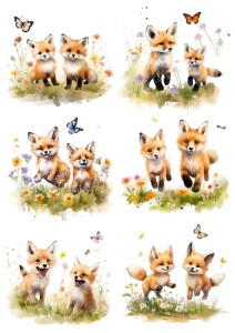 Papier ryżowy A4 Artando do decoupage - lisy, liski, kwiaty, motyle