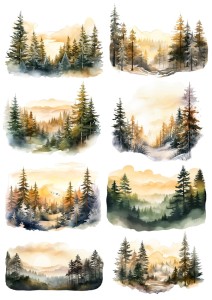 Papier ryżowy A4 Artando do decoupage - widok, pejzaż, las, drzewa, mgła