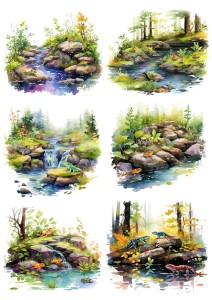Papier ryżowy A4 Artando do decoupage - widok, strumyk, las, żaby, jaszczurki