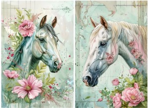 Papier ryżowy A4 Artando do decoupage - konie, kwiaty, róże, deski