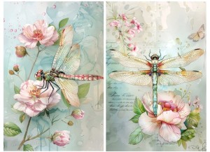 Papier ryżowy A4 Artando do decoupage - ważki, kwiaty, róże, napisy